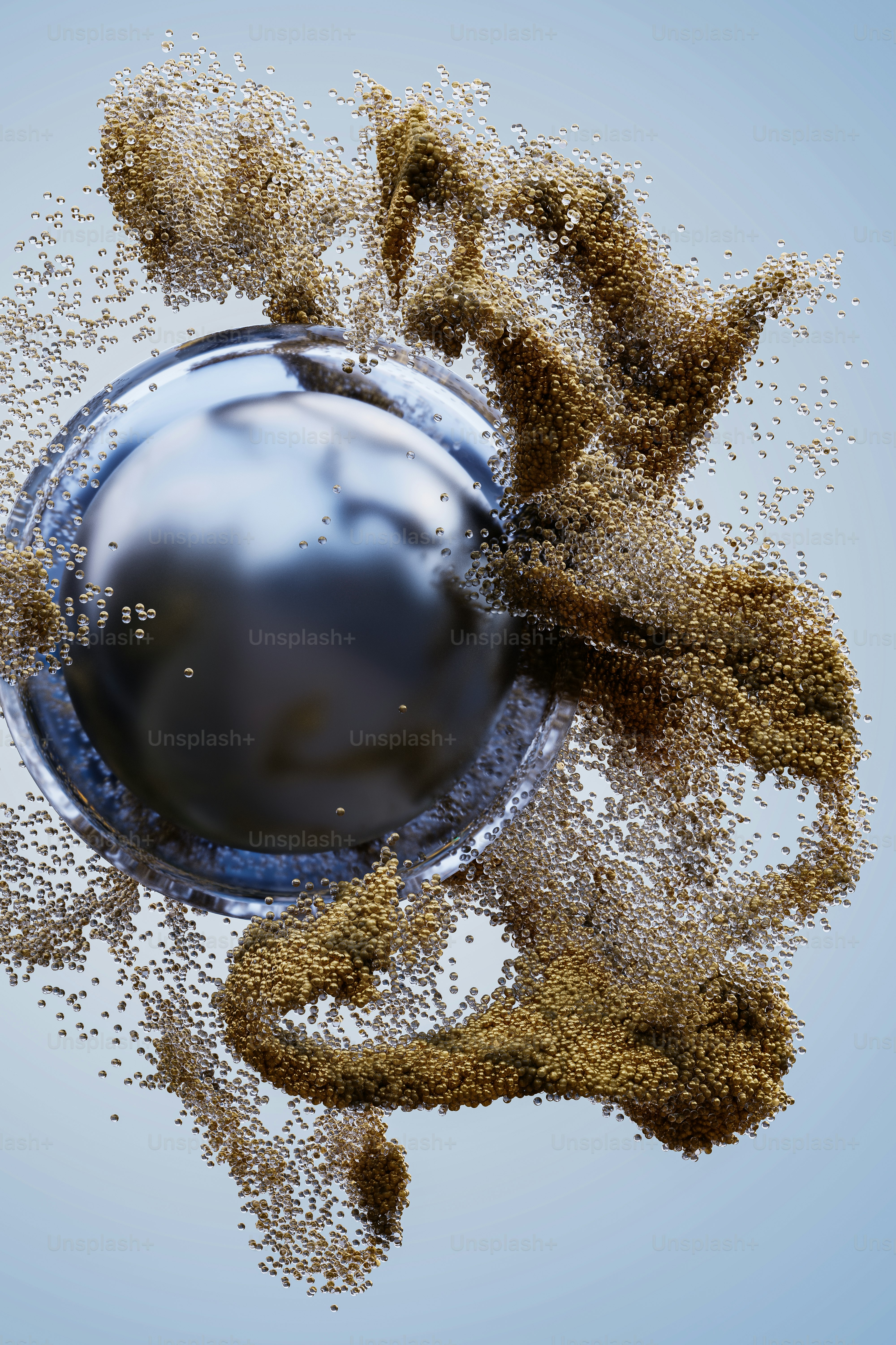 a blue object with a lot of brown stuff around it