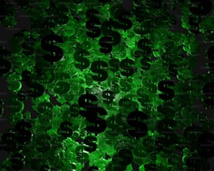 Un sacco di segni verdi del dollaro su uno sfondo nero