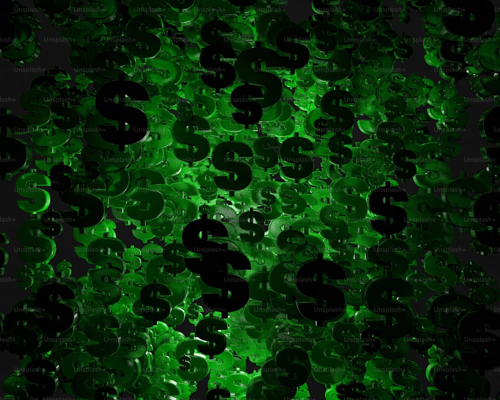 a lot of green dollar signs on a black background