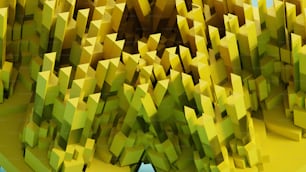 a large group of yellow cubes with a blue sky in the background