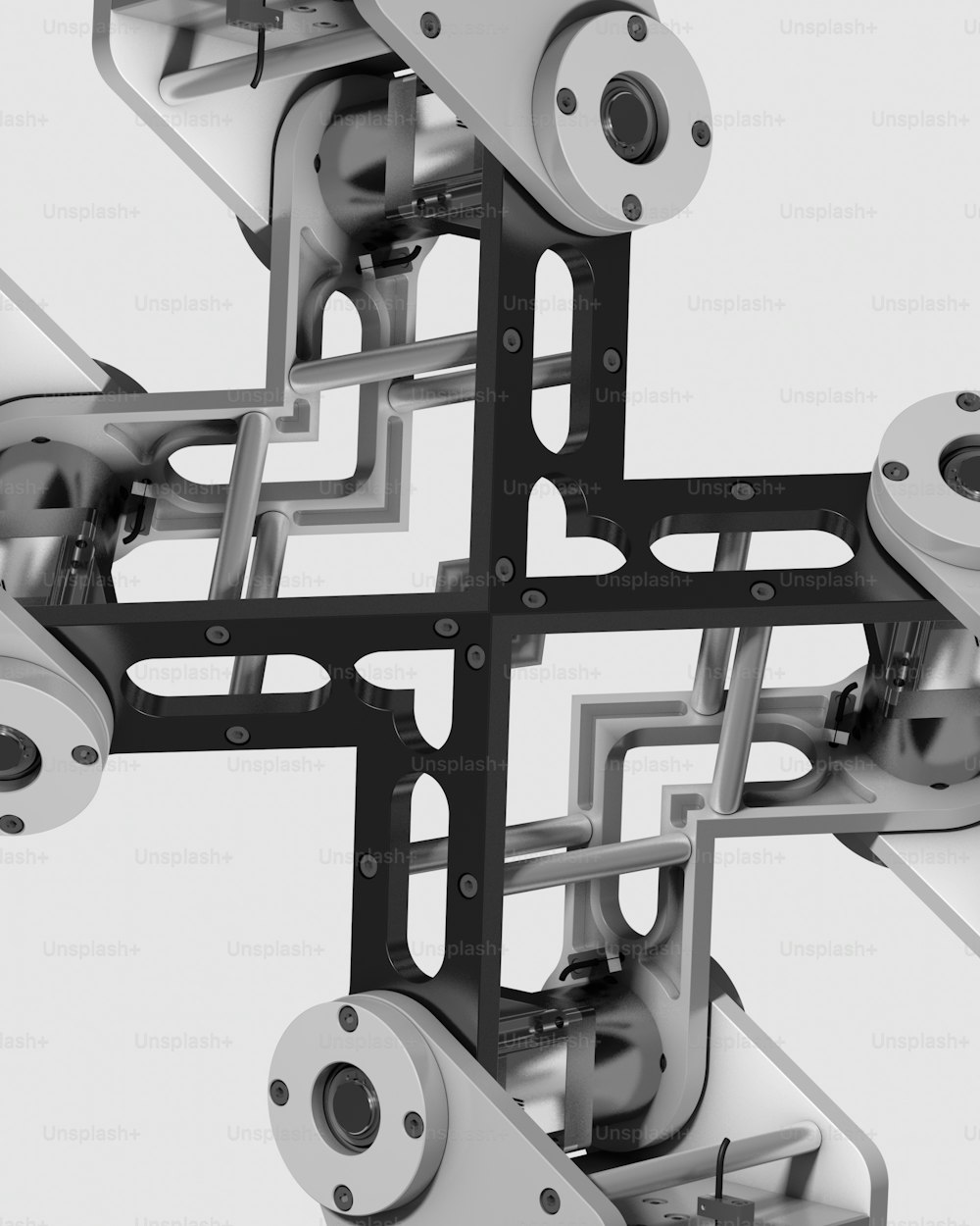 a close up of a metal structure with a white background