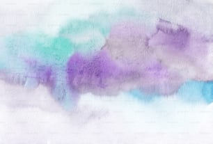 a watercolor painting of purple and blue clouds