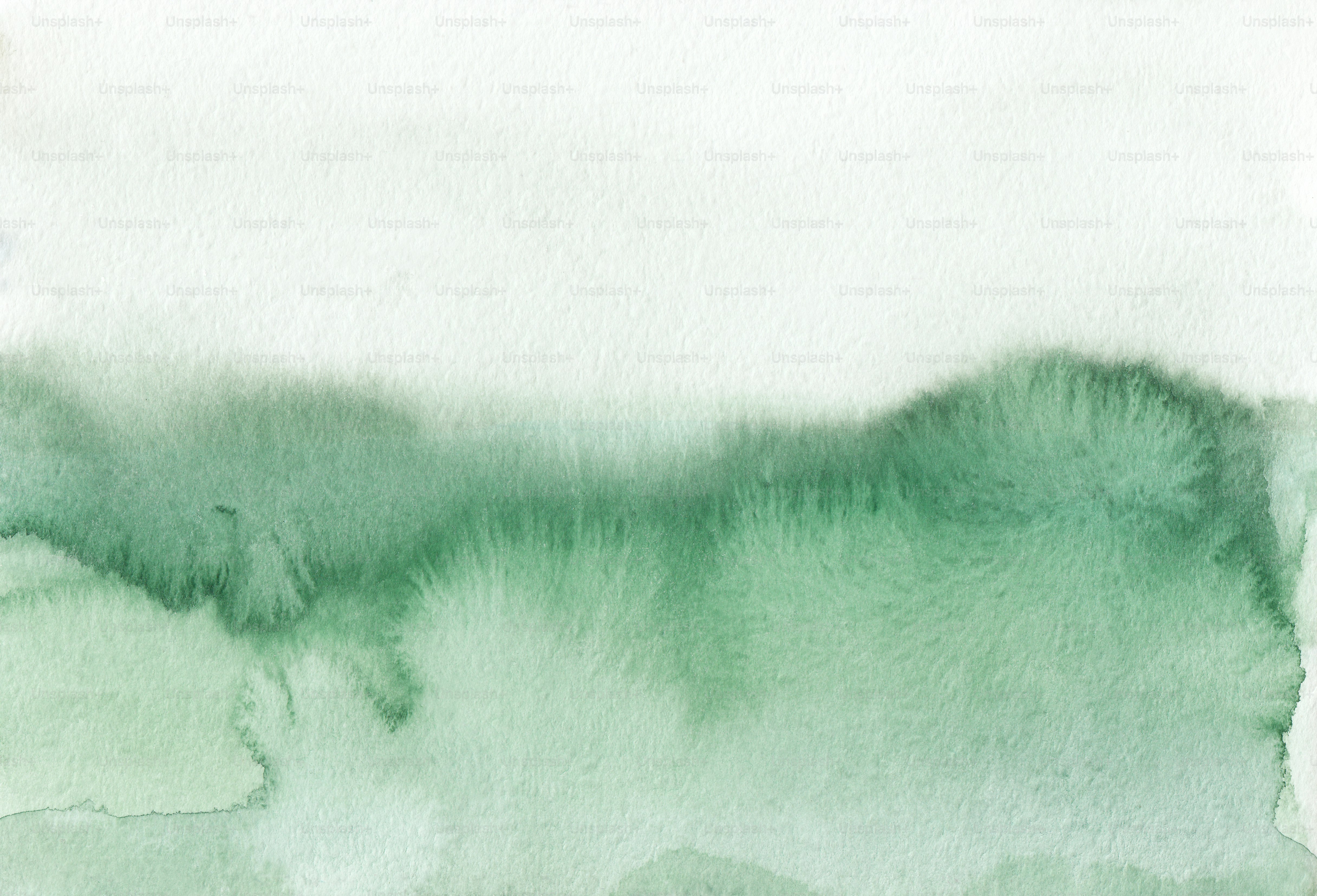 a watercolor painting of green and white