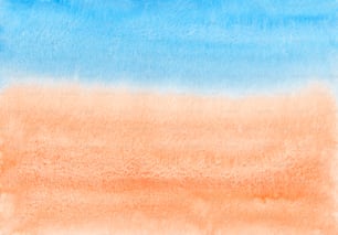 Ein Aquarell eines orangefarbenen und blauen Strandes