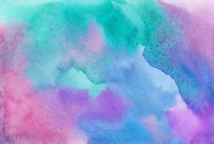 a watercolor painting of a blue, pink, and purple background