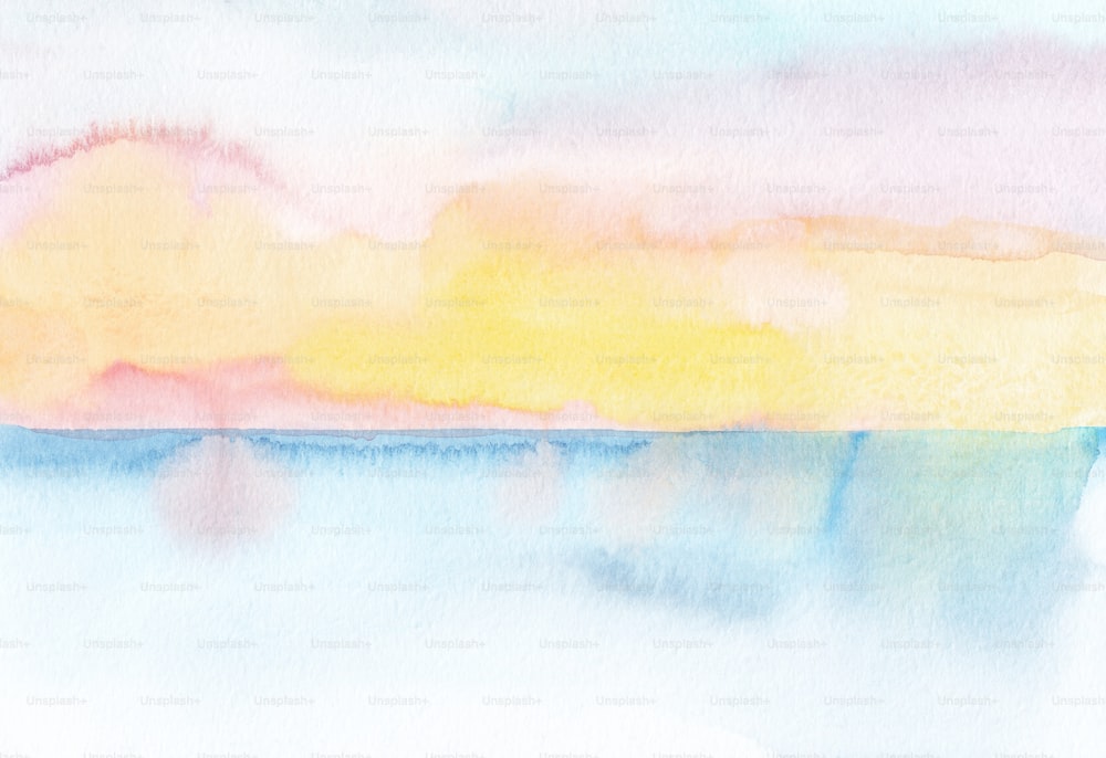 a watercolor painting of a yellow and blue sky