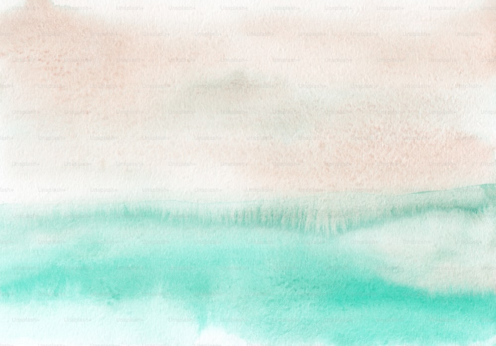 a watercolor painting of a blue and green ocean