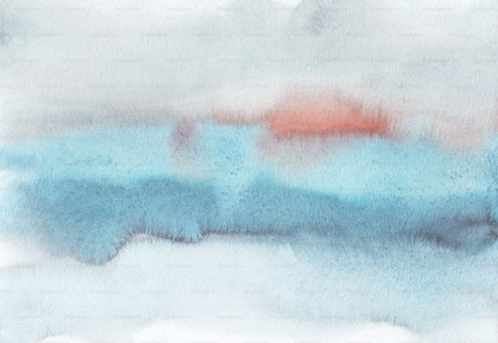 a painting of a blue and red boat in the water