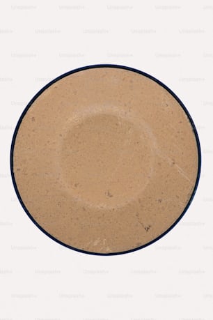 a brown plate with a blue rim on a white background