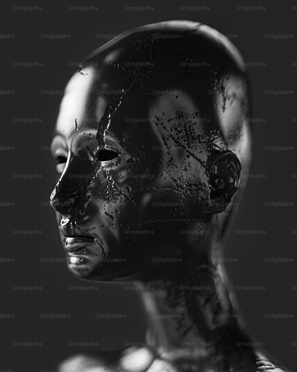 ein Schwarz-Weiß-Foto des Kopfes einer Frau