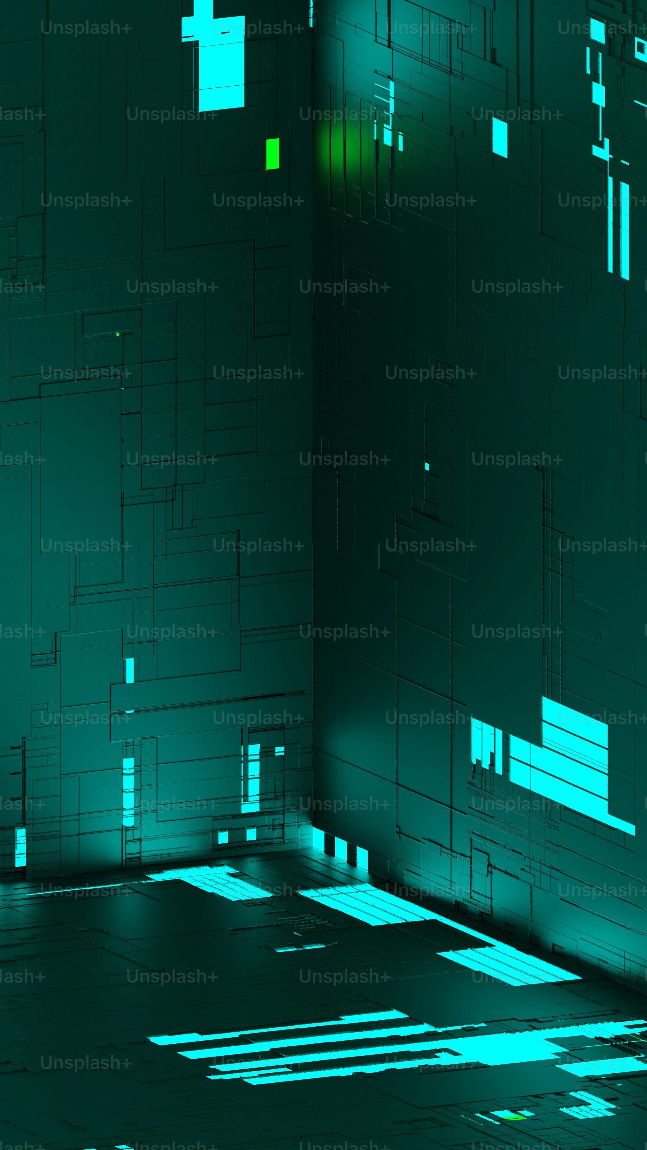 a room that has a wall made of squares and rectangles