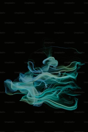 a black background with green and white smoke