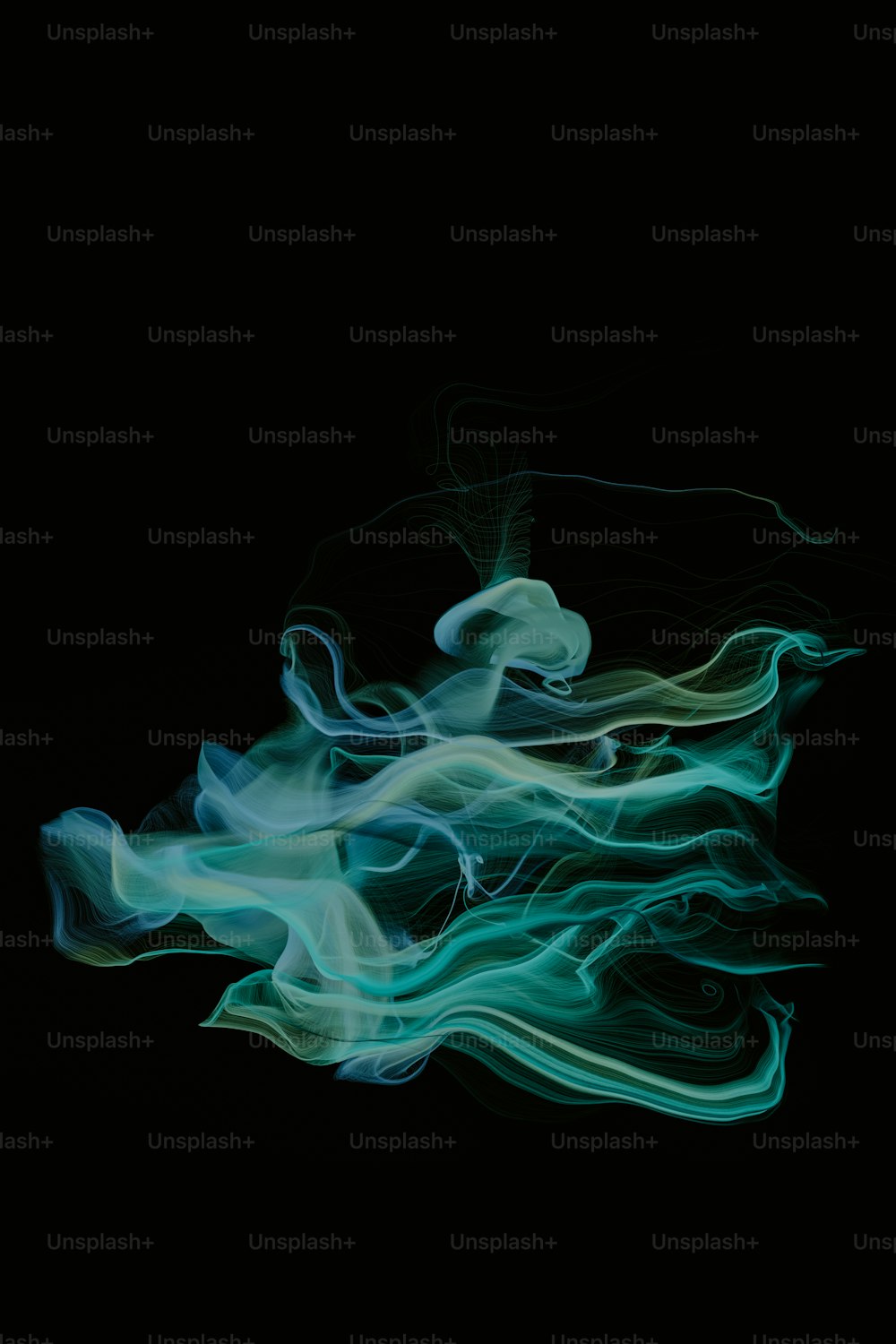 a black background with green and white smoke