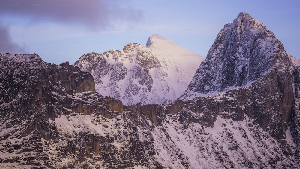 a snow covered mountain with a few clouds in the sky