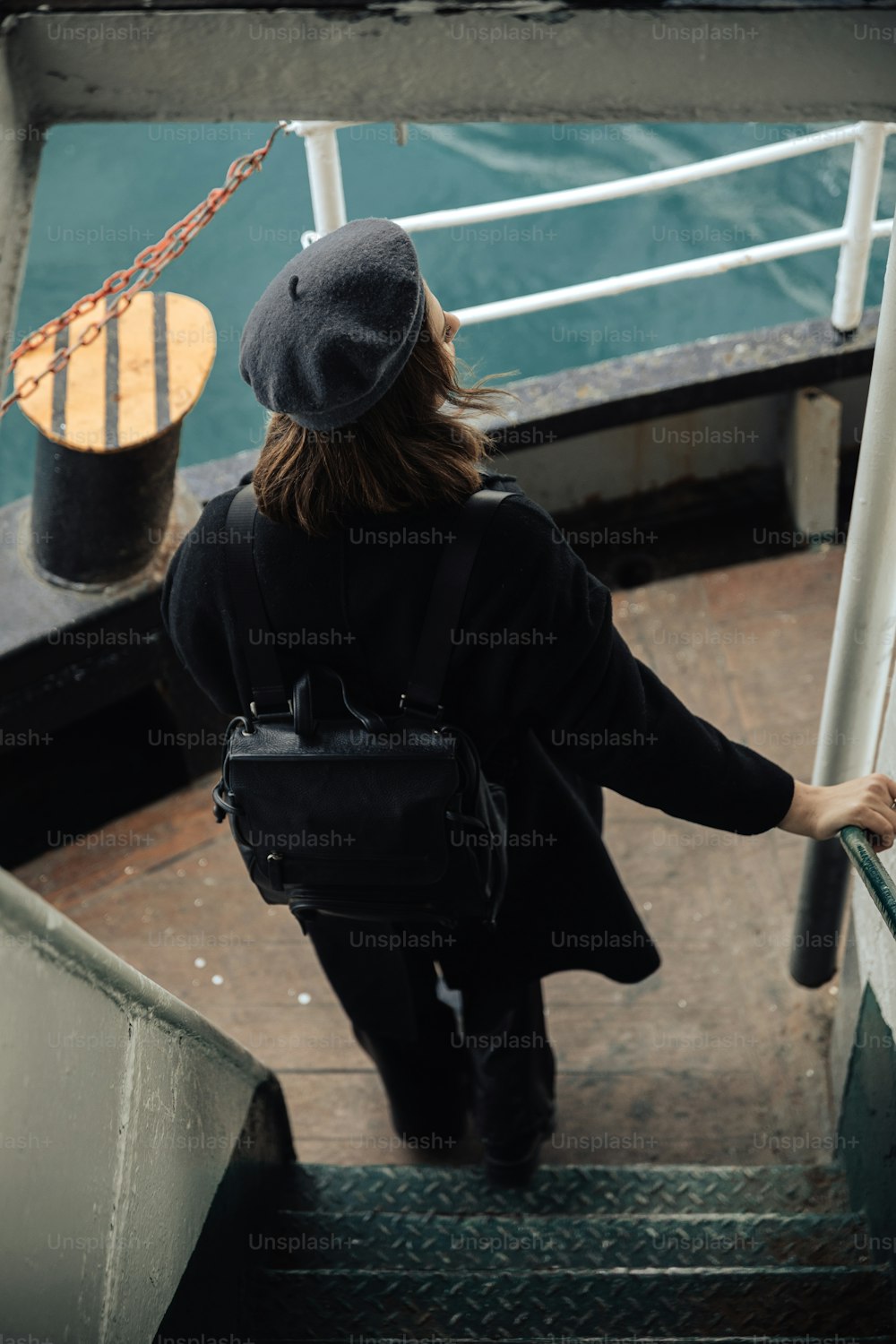 a person walking up a flight of stairs