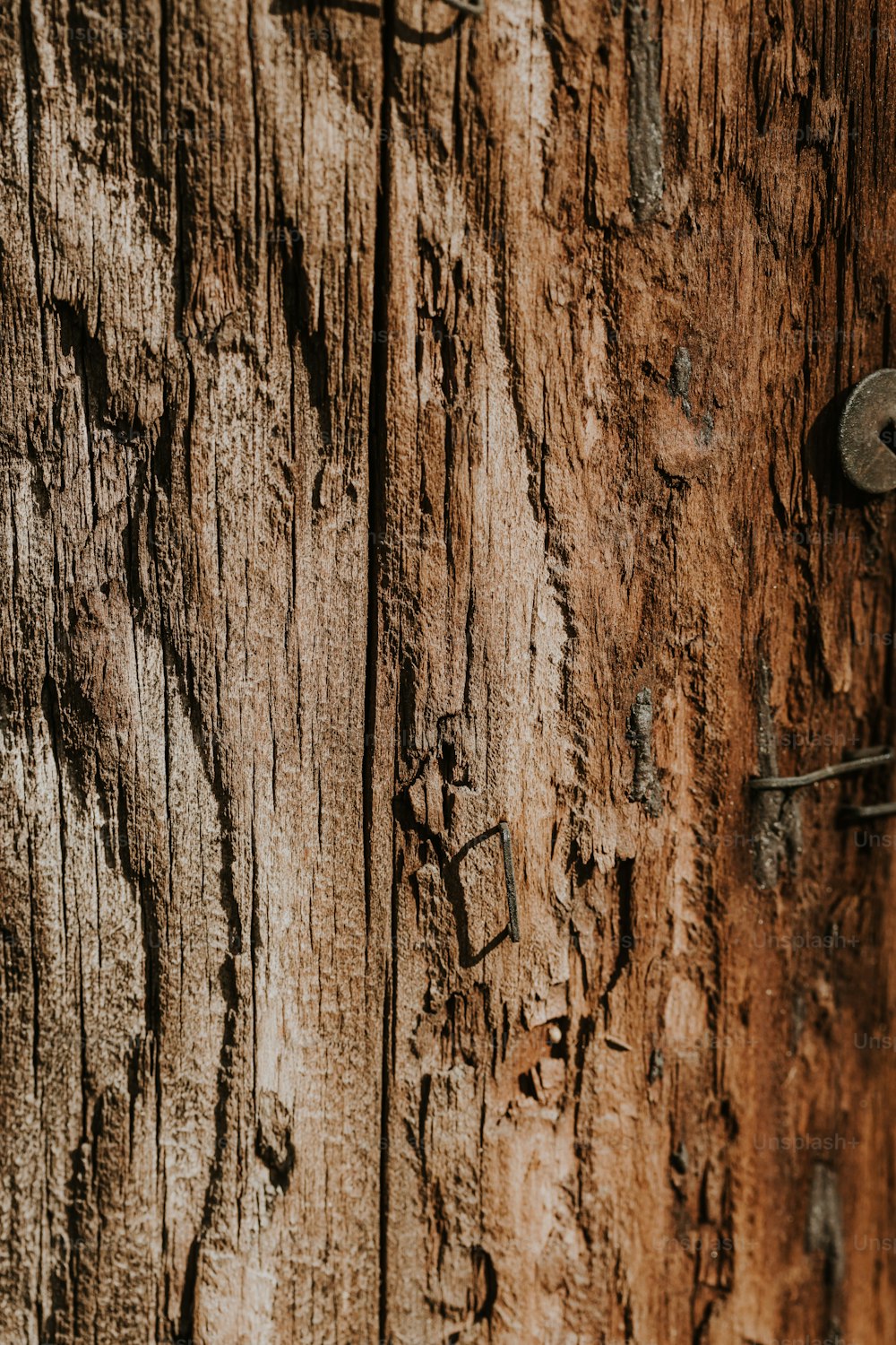 un primo piano di una porta di legno con una serratura