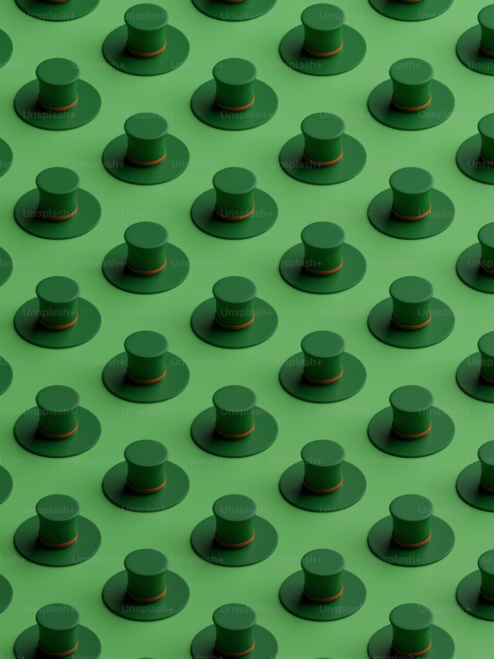 Un fondo verde con muchos sombreros pequeños