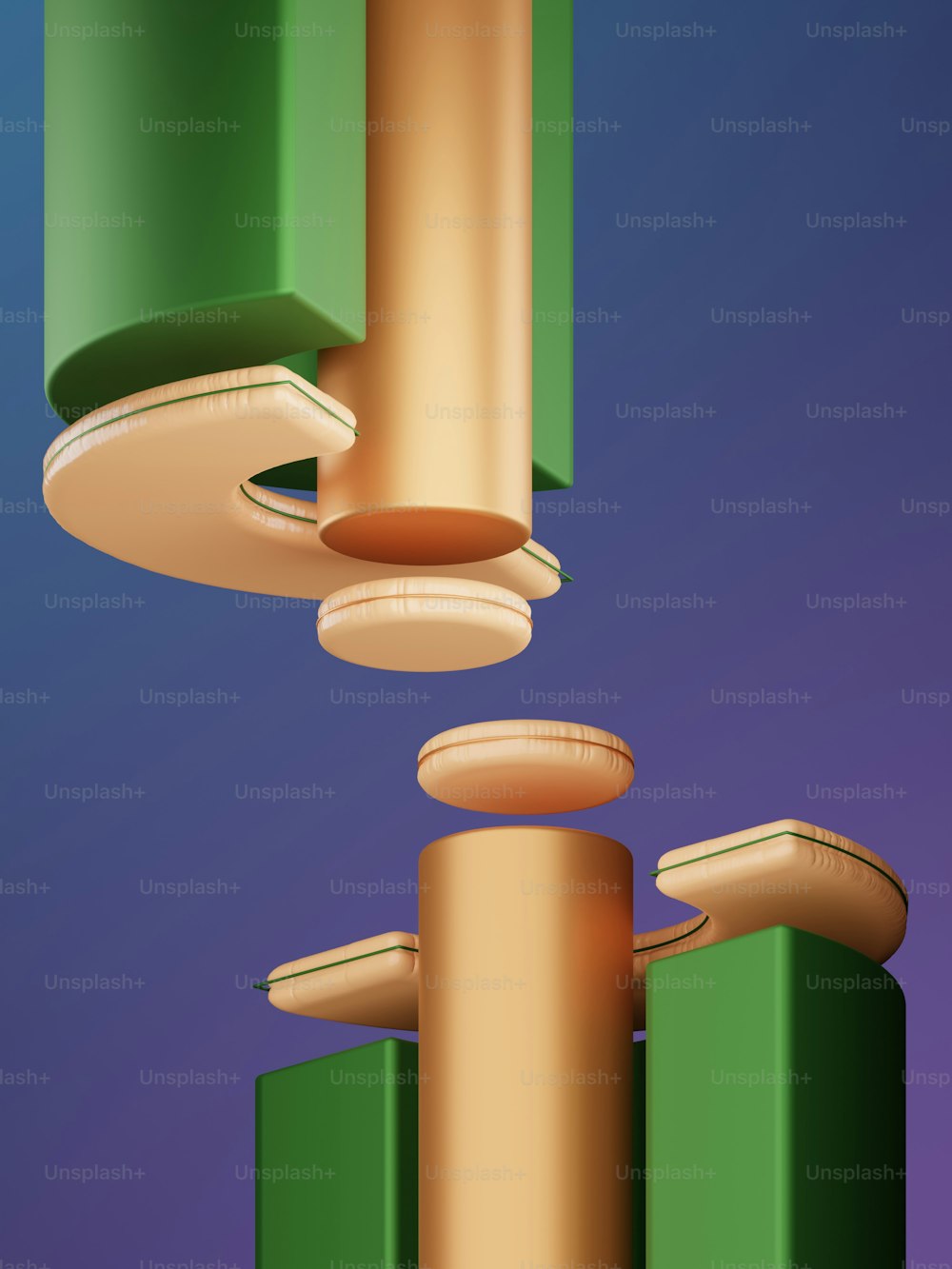 Una imagen generada por computadora de un objeto verde y dorado