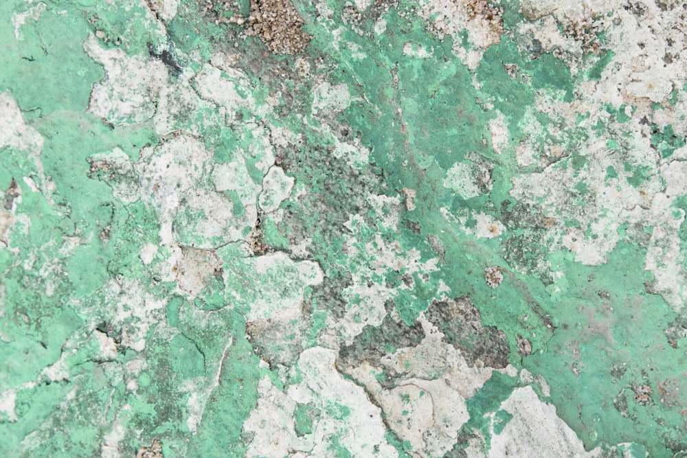 a close up of a green and white marble