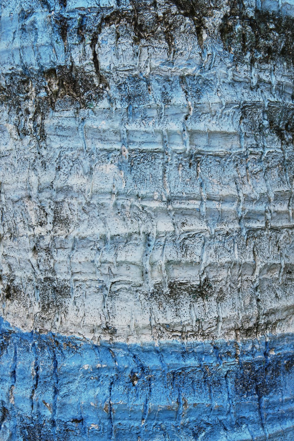 um close up de uma parede azul e branca