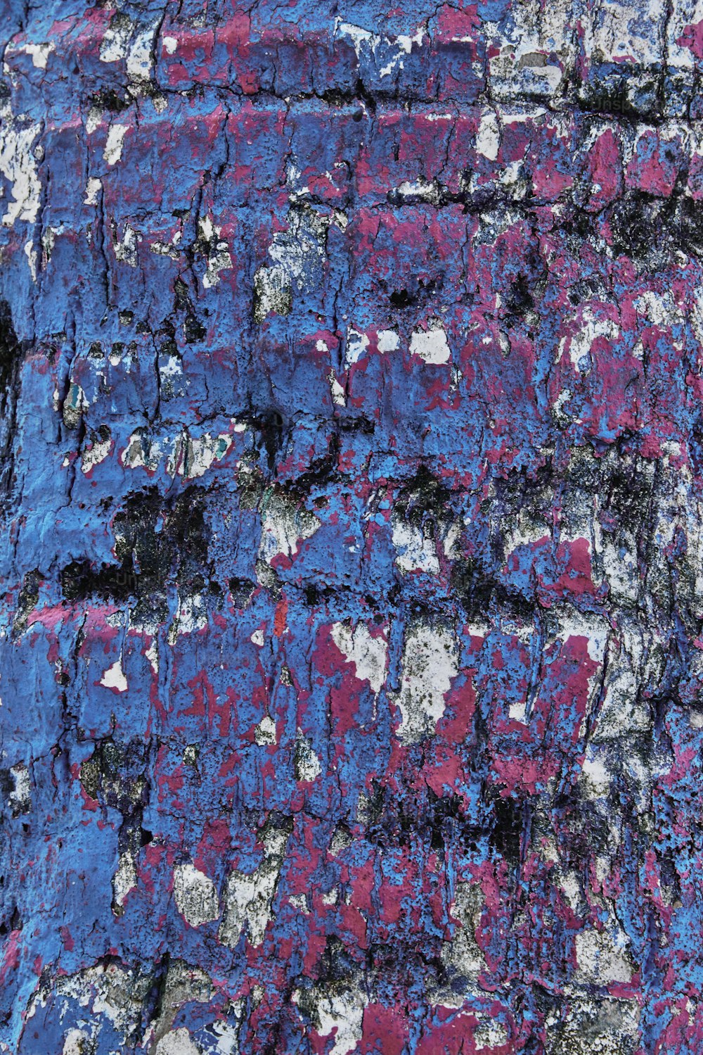 a close up of a blue and red wall