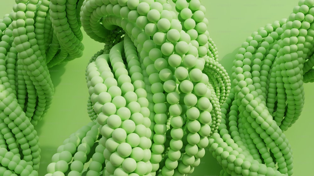 a close up of a bunch of green beads