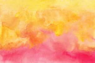 ein Gemälde aus gelben und rosa Wolken auf weißem Hintergrund