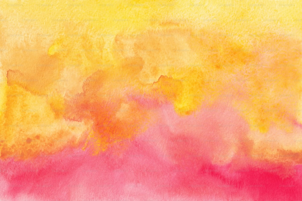 Un dipinto di nuvole gialle e rosa su uno sfondo bianco