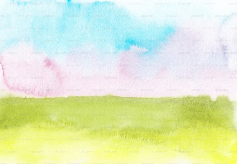 a watercolor painting of a green field