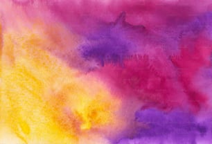 a watercolor painting of different shades of purple, yellow, and pink