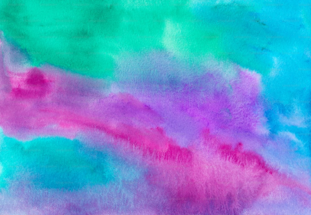 a painting of blue, pink, and green colors