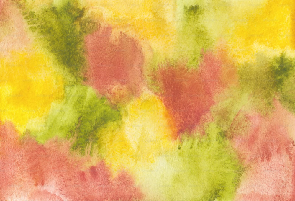 a watercolor painting of yellow, pink, and green colors