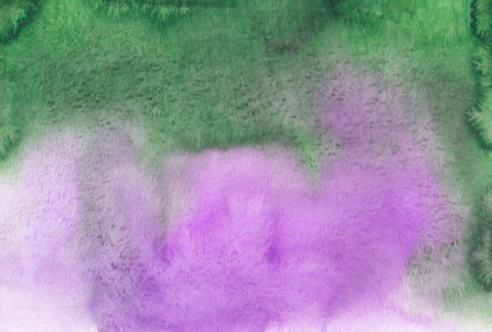 a painting of green and purple colors on a white background