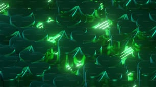 a lot of green hearts that are on a wall