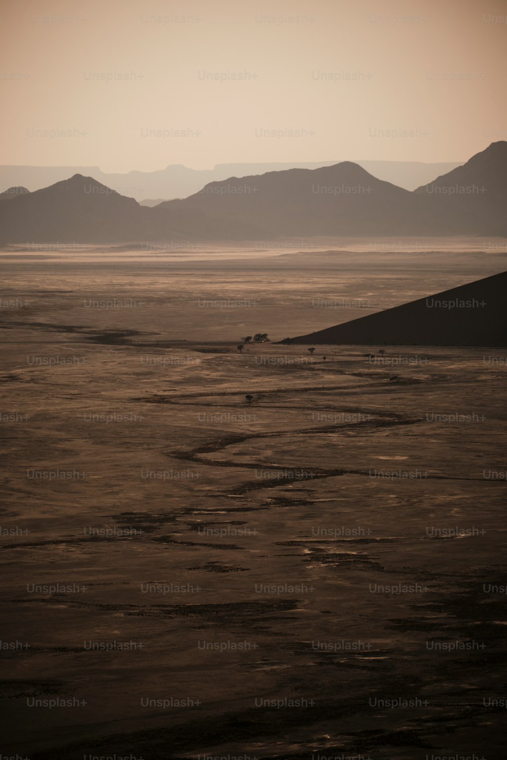 a desert landscape with mountains in the distance