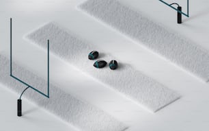 a pair of ear buds sitting on top of a white rug