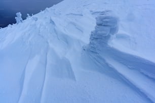 a man riding skis down a snow covered slope