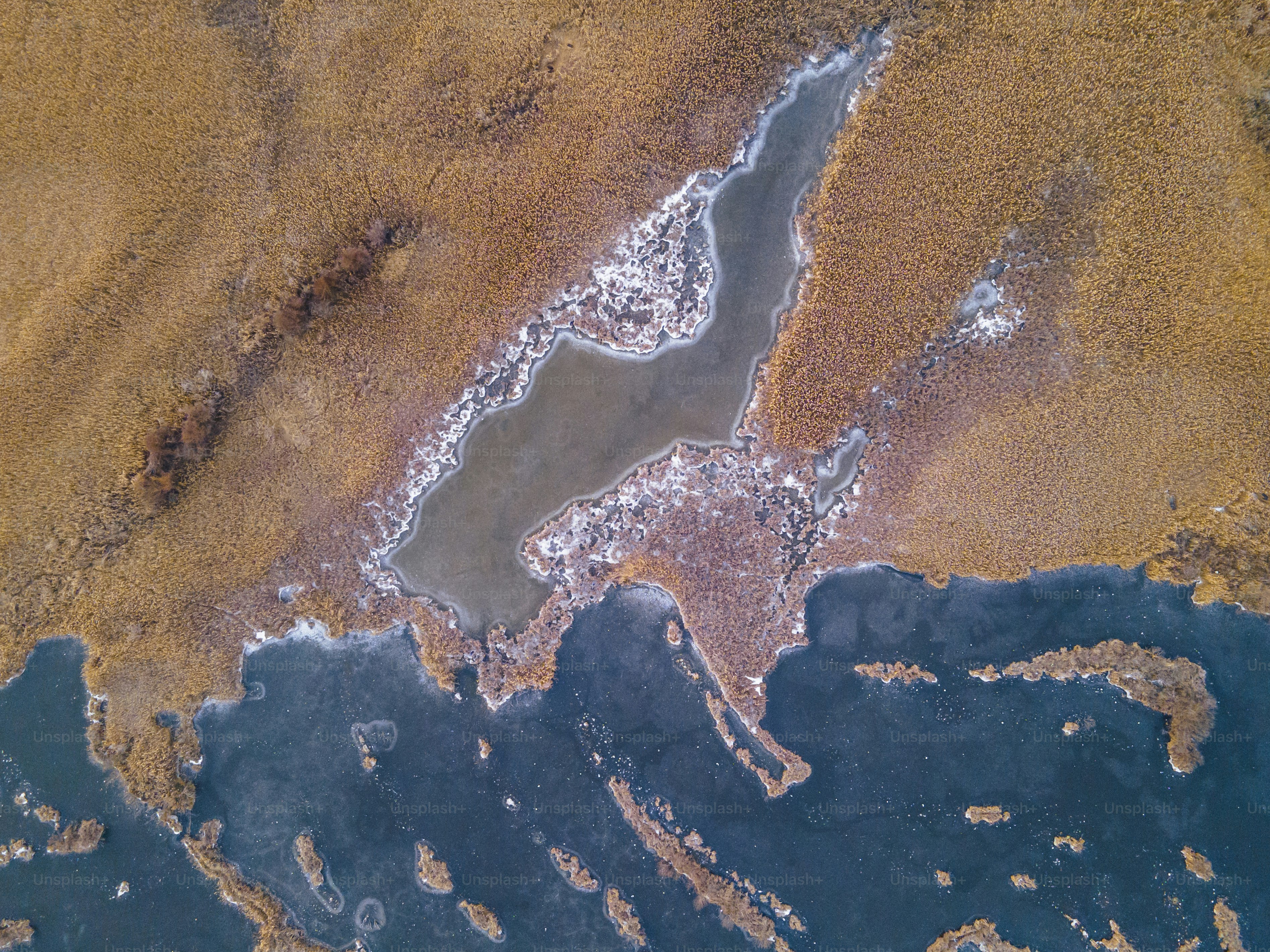 an aerial view of a body of water