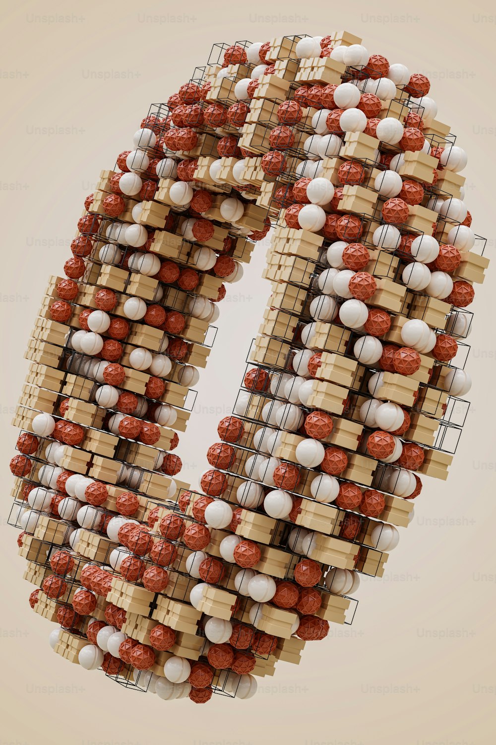 a letter made out of wooden blocks and balls
