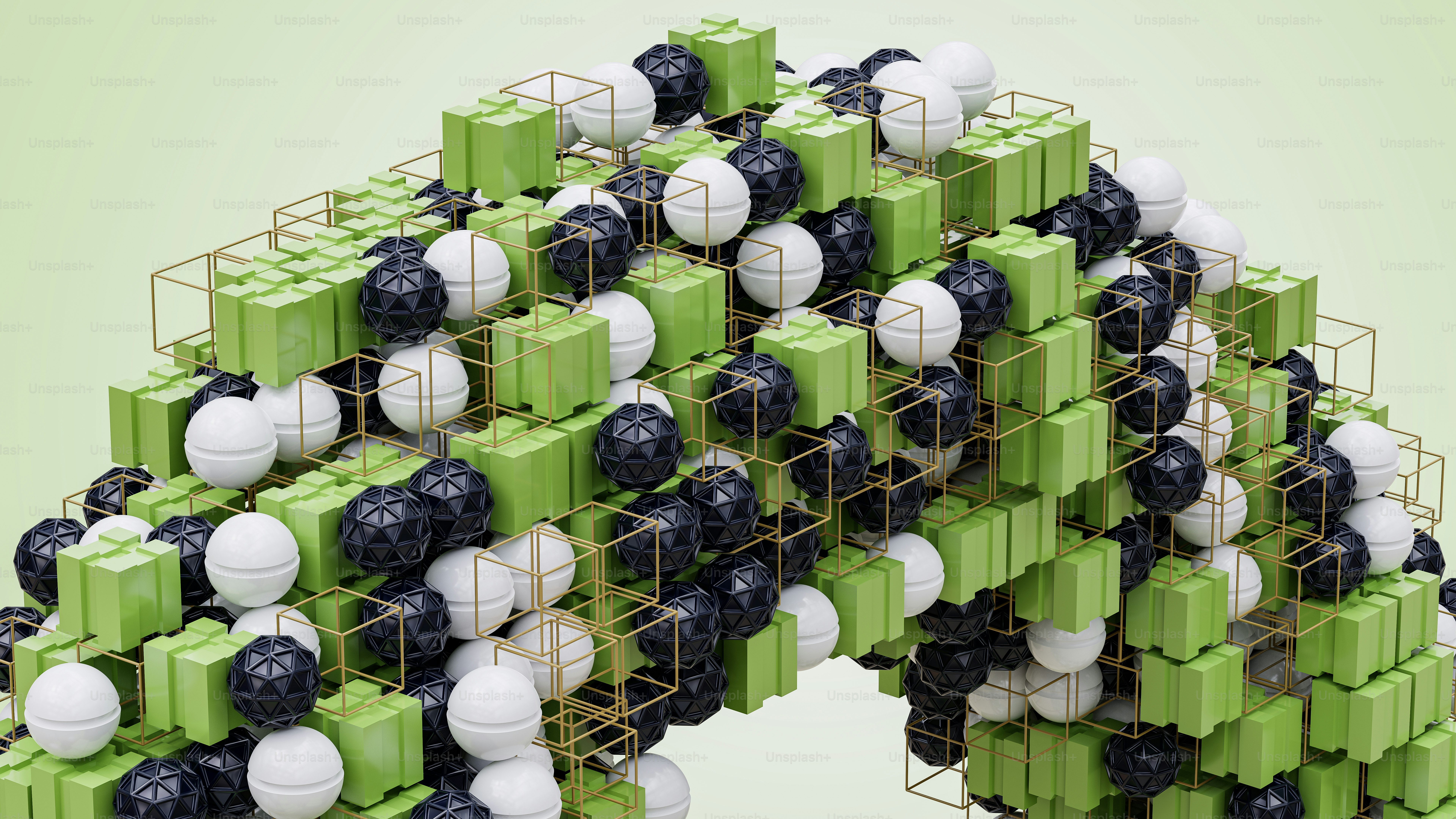a group of green and white objects stacked together