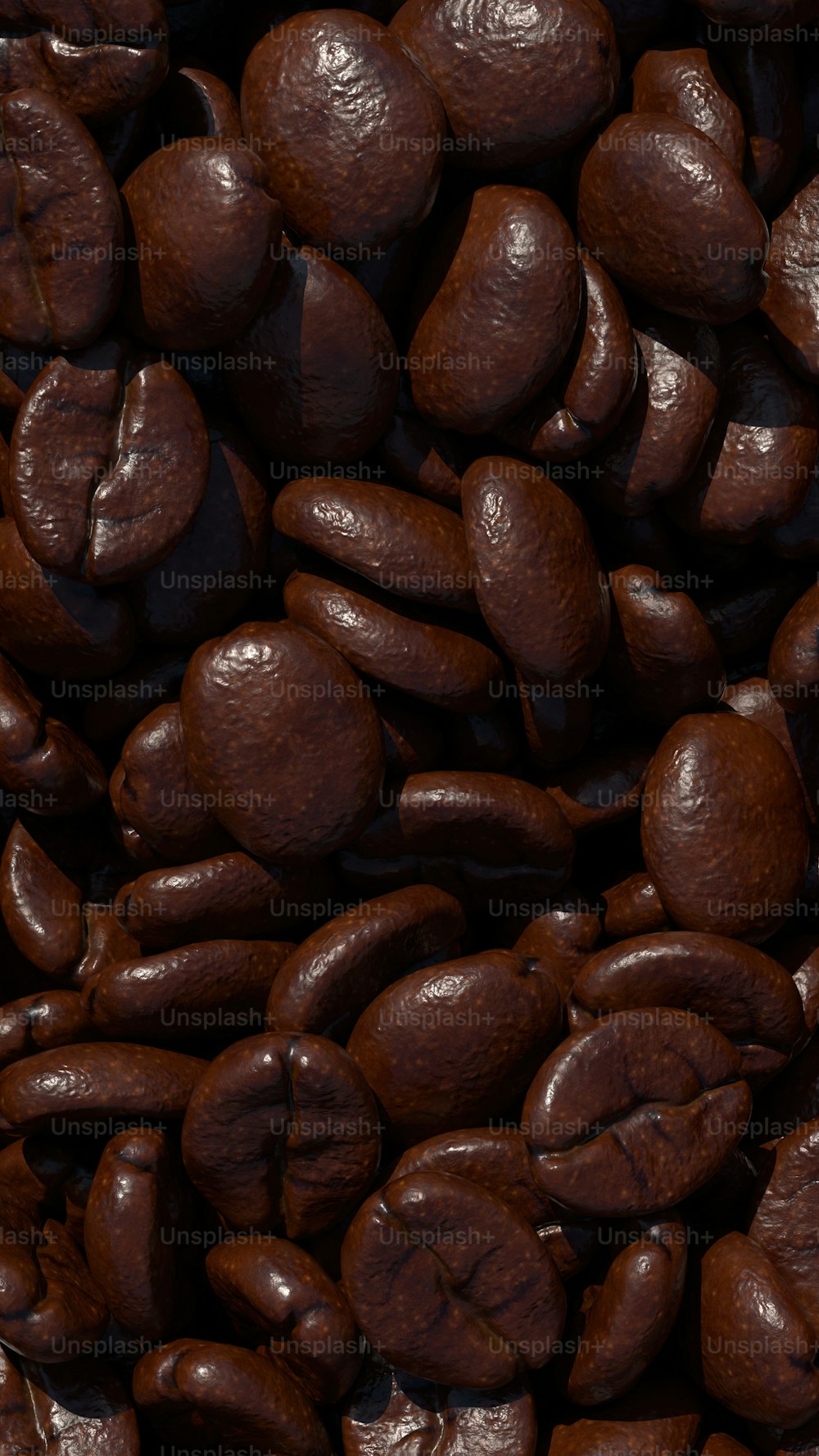 コーヒー豆の山が重なり合って座っている