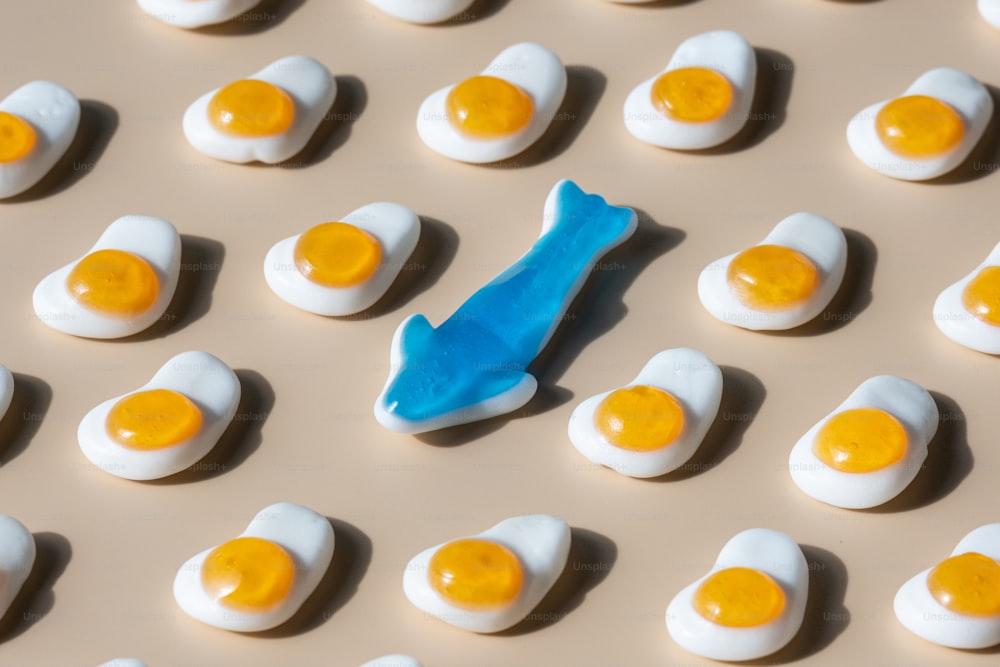 a blue piece of food sitting on top of a table