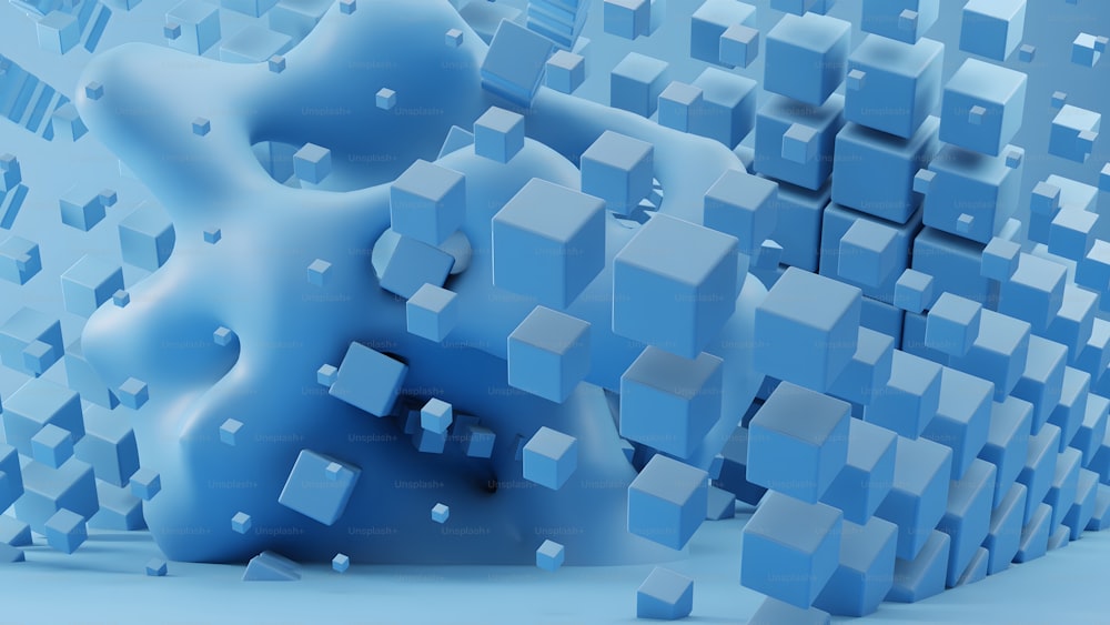a blue abstract background with cubes in the middle