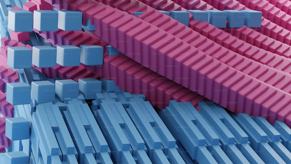 a bunch of pink and blue blocks stacked on top of each other