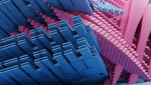 Un grand groupe de blocs roses et bleus