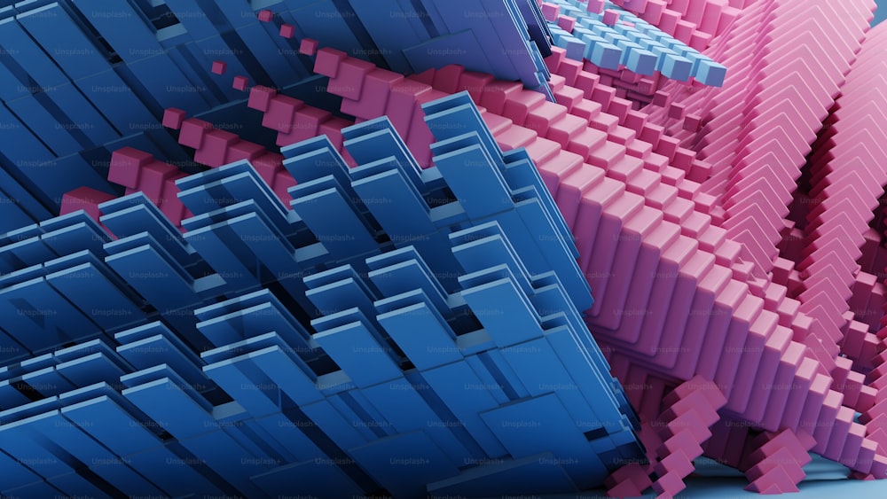 a large group of pink and blue blocks