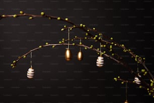 a branch with ornaments hanging from it