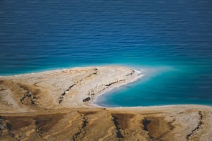 an aerial view of a body of water