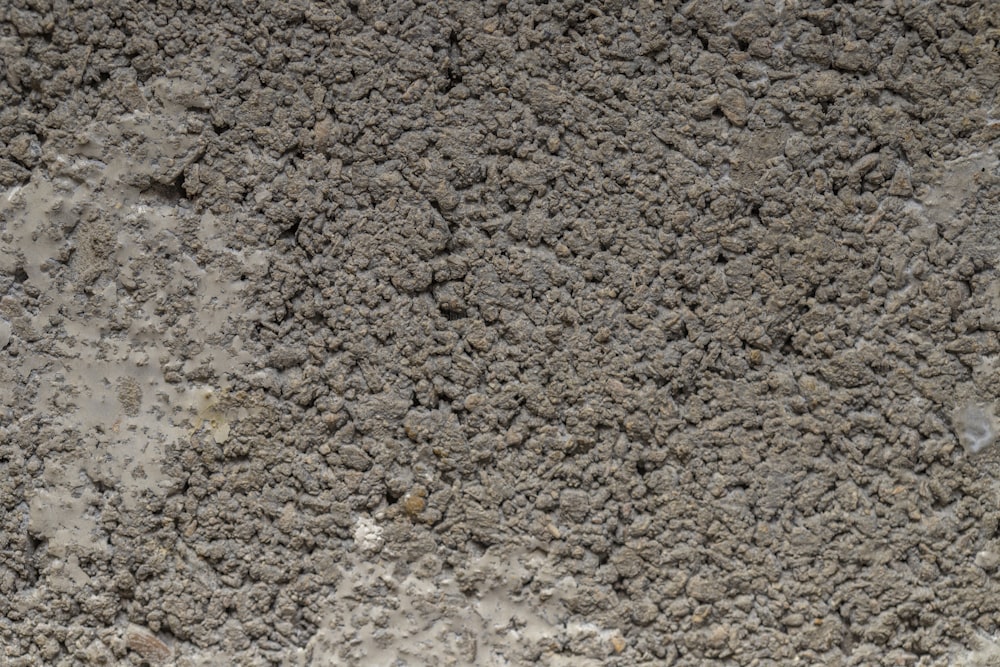 a close up of a cement wall with dirt on it