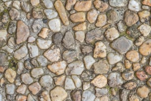 a close up of a stone wall with rocks on it